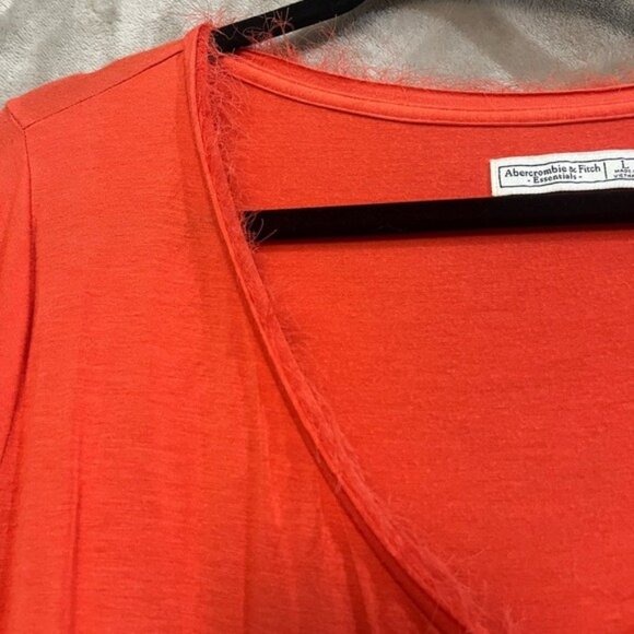 Abercrombie & Fitch Essentials Womens Long Sleeve V-Neck Top Tunic Orange Flowy - Picture 5 of 14